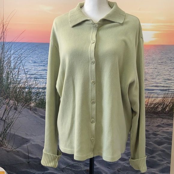 Eddie Bauer light sage green cardigan with collar, XXL - Picture 1 of 7